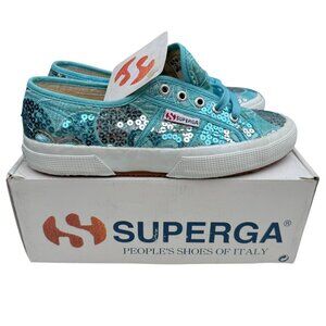 Superga Verona Embroidery Womens Sequin Azzurro Silver Sneakers New In Box 38